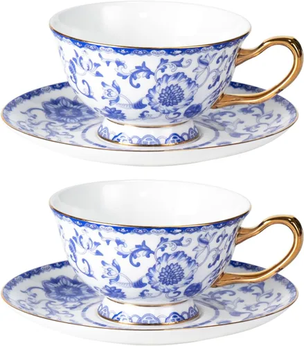 Miniatura 14 de KAMMAK Juego de 2 tazas de té y platillos, tazas de café de porcelana fina, tazas de café expreso apilables, demitasse de cerámica para café