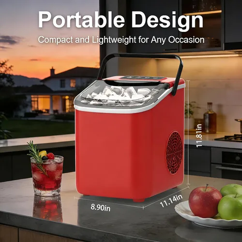 Miniatura 4 de Máquina de hielo para encimera con asa, pequeña máquina de hielo portátil autolimpiante con cesta y cuchara, 26 libras/24 horas, 9 cubitos de hielo