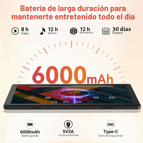 Miniatura 6 de URAO Tableta, tableta Android de 10.1 pulgadas con procesador Octa-core 30GB RAM 128GB ROM HD IPS pantalla táctil 8H batería, Wi-Fi 6, BT 5.4