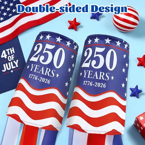 Miniatura 5 de 2Pcs 250 Years American Windsocks Decorations, Double Sided Red White Blue 250th Anniversary 1776-2026 WindSock for 4th July Memorial Day Patriotic