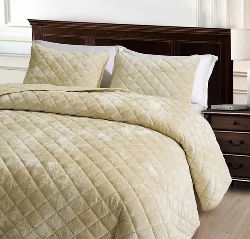 Miniatura 3 de Chezmoi Collection Lux - Juego de edredón de terciopelo beige Queen, 3 piezas, ropa de cama de terciopelo envejecido de felpa para todas