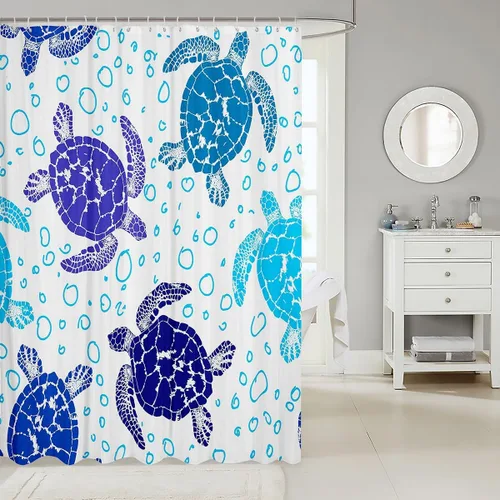 Miniatura 2 de Erosebridal Cortina de ducha de tortuga marina, cortina de baño azul tortuga para niños, niñas, adolescentes, juego de cortina de ducha de reptiles
