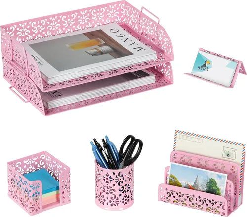 Miniatura 12 de EasyPAG Set organizador de escritorio 5 en 1 – Incluye 2 Charolas tamaño papel Carta, Clasificador de cartas, soporte de bolígrafos, recipiente