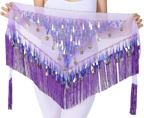 Miniatura 3 de Bufanda para mujer, con lentejuelas, danza del vientre, cadera, borlas, monedas, falda envolvente para Halloween