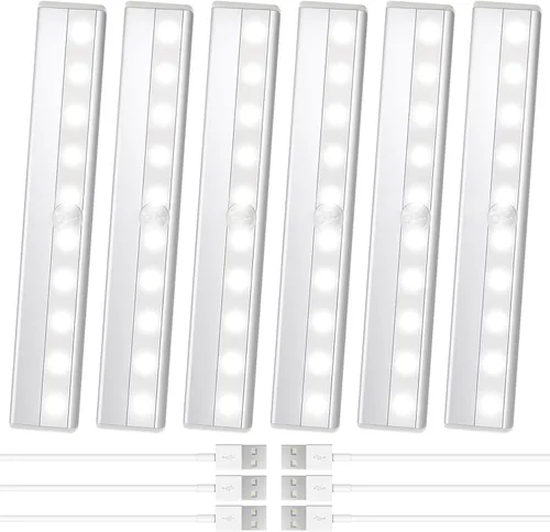 Miniatura 8 de Paquete de 4 luces de armario con sensor de movimiento, 10 LED adhesivas en cualquier lugar, magnéticas, portátiles, inalámbricas, para debajo