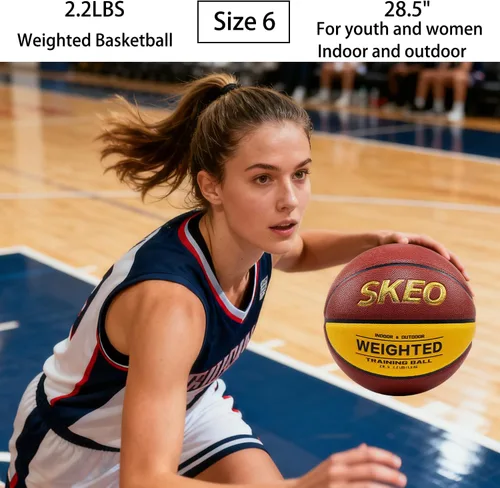 Miniatura 5 de SKEO Weighted Basketball, 2.2/3/3.3LBS 28.5"/29.5" Trainer Heavy Basketballs Made of Composite, Indoor Outdoor Training Ball for Improving Handling
