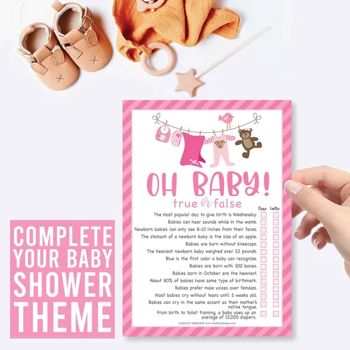 Miniatura 9 de Hadley Designs Juegos de baby shower para 25 invitados, juego de baby shower rosa para niña, juego de baby shower, juego de baby shower verdadero