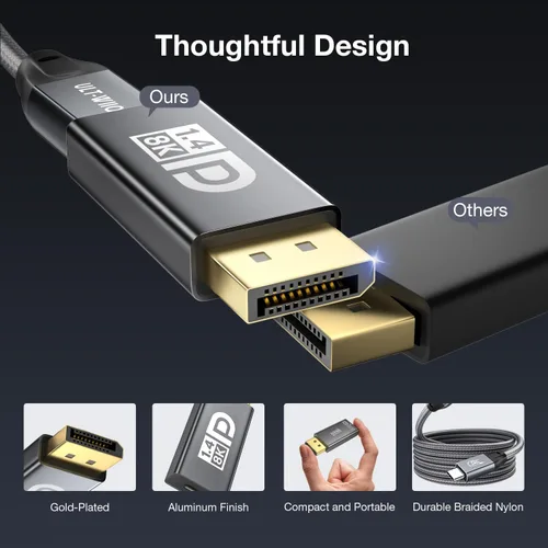 Miniatura 8 de Adaptador USB C a DisplayPort 1.4 de 8K a 60Hz y cable USB C 3.2 Gen2x2, convertidor Thunderbolt 4 y 5 a DP, compatible con MacBook, iPhone