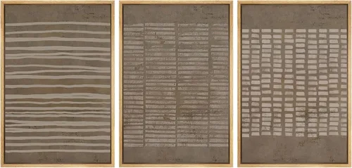 Miniatura 330 de SIGNWIN Lienzo enmarcado para pared, arte con pinceladas de flujo neutro en tonos beige abstractos, ilustraciones, arte moderno, decorativo