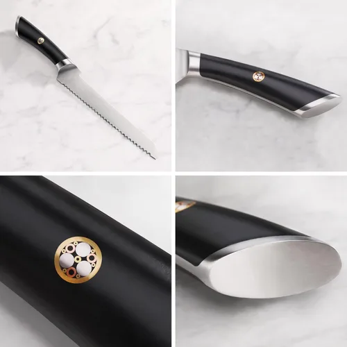 Miniatura 3 de Cangshan ELBERT Serie Alemán Acero Forjado 8" Offset Cuchillo de pan (negro)