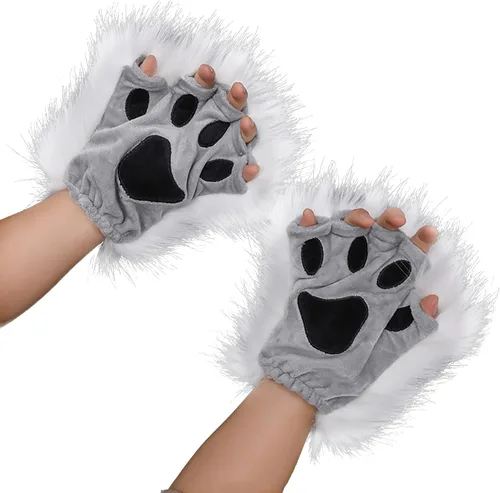 Miniatura 103 de Guantes de garra para disfraz de Halloween, medio dedo, lobo, oso, gato, guantes, guantes de piel sintética para mascarada, cosplay, utilería de mano