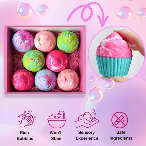 Miniatura 5 de Bombas de baño para niños con joyas sorpresa en el interior, juego de 8 bombas de baño para cupcakes, niñas, adolescentes, regalo de cumpleaños
