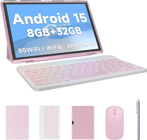Miniatura 9 de Tablet 2 en 1 con funda para teclado y ratón, tableta de 10 pulgadas Android 15 Tablets PC, 8 GB RAM+32 GB ROM compatible con 1 TB expandible, Azul