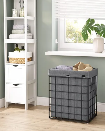 Miniatura 8 de SONGMICS Cesta para la ropa sucia, 23.8 galones (90L) Cesta de ropa, Cesta de ropa plegable, forro extraíble y lavable, marco de alambre metálico
