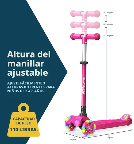 Miniatura 7 de Lifemaster Mini 3-Wheel Kids Scooter with Multi-Color Wheel Lights – 4-Height Adjustable Handlebar, Wide Anti-Slip Deck, Child Safety Certified, Rosa