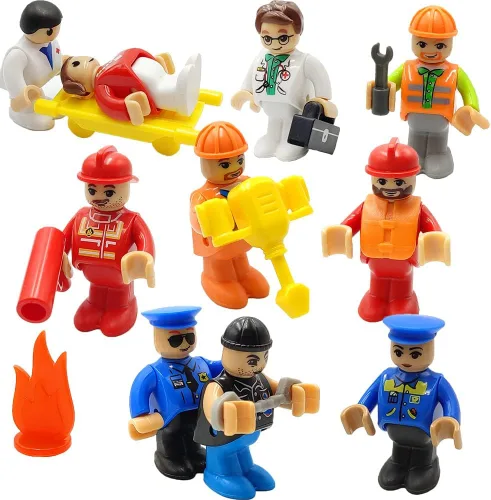 Figuras de personas de juguete con herramienta para niños, figuras de acción para trenes, autos, varias profesiones para casa de juegos, pista de