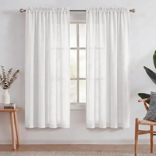 Miniatura 27 de Turquoize cortinas traslúcidas de lino natural, cortinas semitransparentes, cortinas de arpillera con bolsillo para cortinero, paneles para ventana