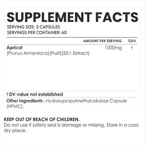 Miniatura 2 de AMALTH Cápsulas de suplemento de extracto de albaricoque (25:1), 120 cápsulas de 500 mg por cápsula, porciones de 1000 mg (paquete de 1)