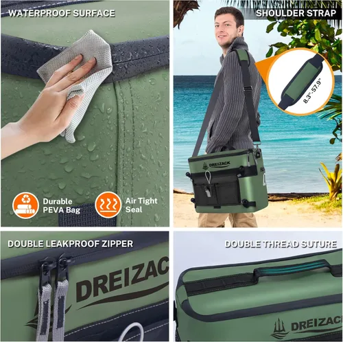 Miniatura 5 de Dreizack Enfriador de kayak detrás del asiento, enfriador impermeable para kayak, enfriador de tabla de remo, compatible con silla de césped, Verde