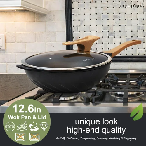 Miniatura 5 de Woks Antiadherentes y Sartenes para Saltear de Aluminio Fundido a Presión Resistente a los Arañazos 100% Libre de PFOA Sartén Wok de Inducción