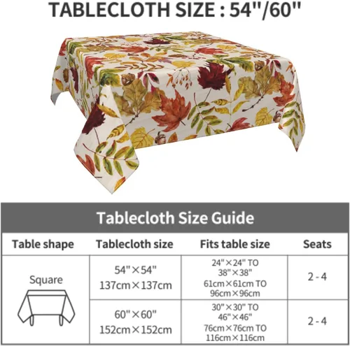 Miniatura 6 de Sweetshow Fall Square Tablecloth 52x52 Inch Fallen Leaves Maple Leaf Print Autumn Thanksgiving Harvest Themed Holiday Wooden Pattern Decorative