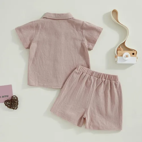 Miniatura 6 de FYBITBO Conjunto de camiseta de manga corta con botones de lino para bebé niño y niño pequeño