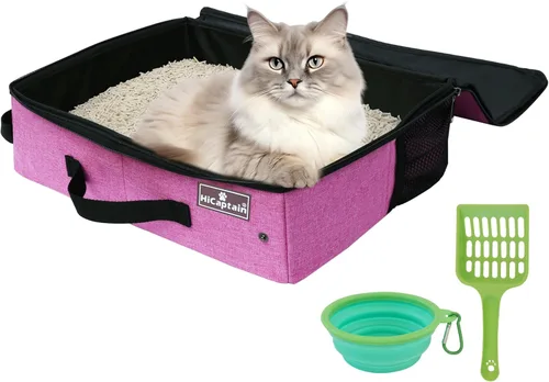 Miniatura 9 de HiCaptain Caja de arena portátil de viaje, caja de arena plegable para gatos con tapa y asa, transportador de arena plegable ligero estándar