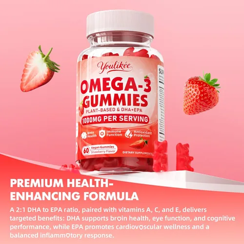 Miniatura 5 de Gomitas veganas Omega-3 de 1000 mg, alternativa al aceite de pescado Omega 3 para adultos, DHA a base de plantas de 460 mg y EPA 230 mg con vitamina