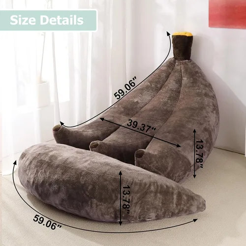 Miniatura 2 de Sofá de frijoles con otomana IEVENW en forma de banana, sofá de piso con reposapiés, cómodo sofá cama convertible para adultos, sofá de felpa