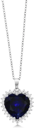 Miniatura 3 de Gem Stone King Collar de corazón de plata de ley 925 Collar con colgante de halo de amor para mujer 1/2 pulgada con cadena de plata