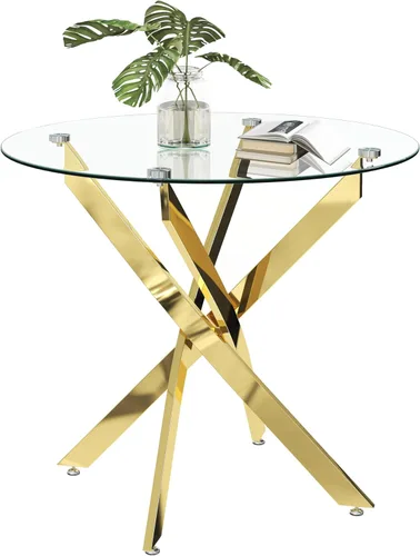 Miniatura 10 de Mesa de comedor redonda para 2-4, 31.5 pulgadas, mesa de cocina pequeña de vidrio templado con patas negras de metal, mesa de comedor moderna