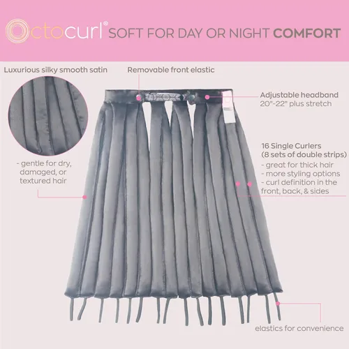 Miniatura 2 de Octocurl Rizadores de cabello satinados, rizos sin calor durante la noche, rizadores de diadema para cabello corto (satinado, negro)