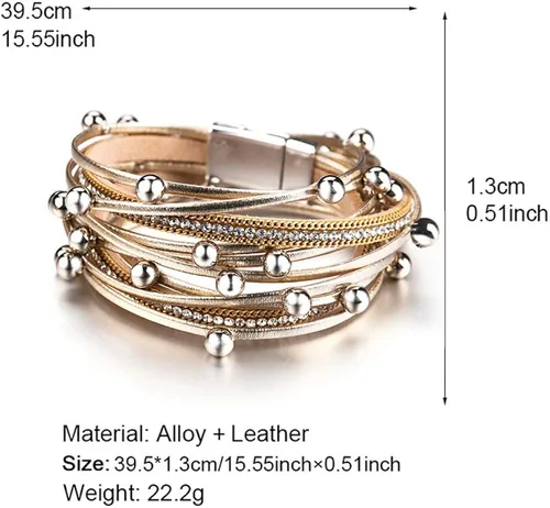 Miniatura 2 de Fesciory - Pulseras envolventes de cuero para mujer, brazalete de cuentas de cristal de leopardo, bohemia, multicapa