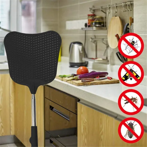 Miniatura 6 de Matamoscas telescópicos, matamoscas de plástico duradero, resistente, matamoscas con mango de acero inoxidable para interior/exterior/aula