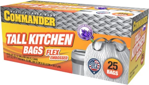 Miniatura 6 de Commander - Bolsas de basura blancas con cordón para cocina de 13 galones, 0.7 milésimas de pulgada de grosor y alto, 24 x 25 pulgadas, paquete
