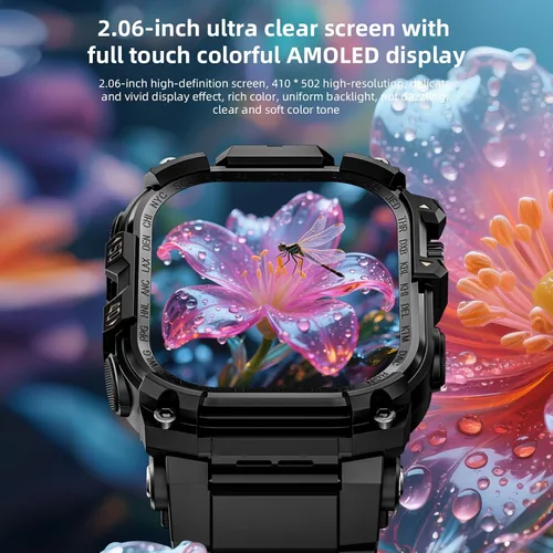 Miniatura 2 de LOKMAT Reloj inteligente 4G AMOLED de 2.06 pulgadas, 3GB+32GB para hombre, militar, resistente, deportivo, Android, con cámara giratoria, WiFi