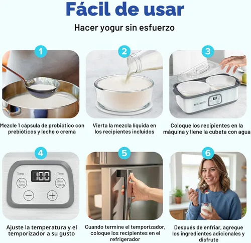 Miniatura 4 de Ultimate Yogurt probiótico con control ajustable de tiempo y temperatura, hace billones de probióticos para una mejor salud intestinal, dos
