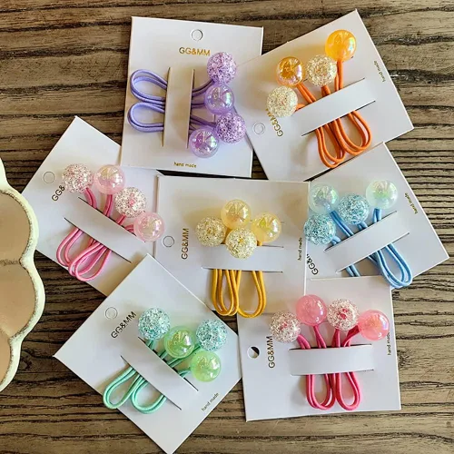 Miniatura 3 de 14 ligas coloridas de doble bola, bandas para el cabello con cuentas, cuerdas elásticas para el cabello, elásticos de cabello grueso para niñas