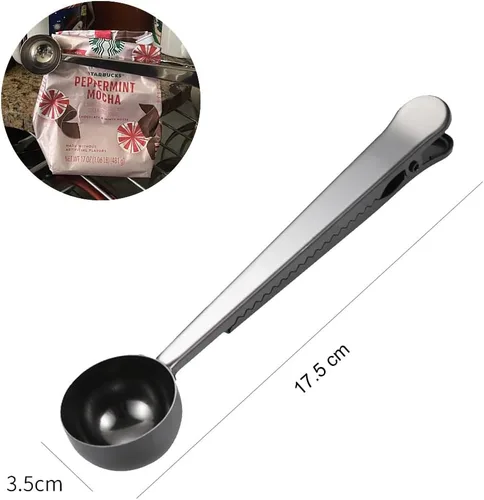 Miniatura 2 de Cuchara de café con clip de cucharada de acero inoxidable Cuchara de café con mango largo multifunción Bolsa de sellado Clip para té, café, proteína