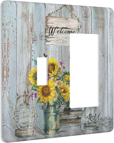 Miniatura 12 de Placa Cubierta de Interruptor de Luz de Palanca Individual con Diseño de Flor Botánica en Tablero de Madera Rústico Estilo Granja - Placa de Pared