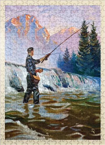 Miniatura 8 de MyPuzzle Classic Sportsman: Fly Fishing, Vintage Poster - Rompecabezas de 100 piezas prémium para adultos