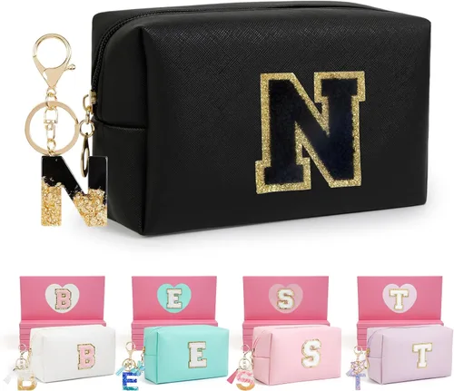 Miniatura 66 de AIBFRID 2 piezas de bolsas de maquillaje iniciales para mujeres, regalos de cumpleaños para niñas de 4 5 6 7 8 9 10 11 12 años, bolsas de cosméticos