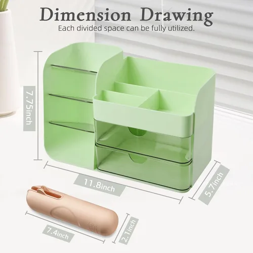 Miniatura 5 de 2026 Organizador de maquillaje de encimera con cajones, organizador de cosméticos con soporte de brochas de viaje, organizador de cuidado de la piel