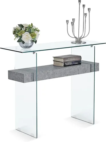 ivinta Mesa consola de vidrio con almacenamiento, mesa de entrada moderna de 39.4 pulgadas para sala de estar, vestíbulo, pasillo, dormitorio 5101