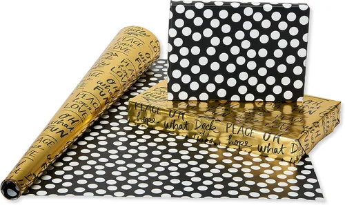 Miniatura 4 de American Greetings - Rollos de papel de regalo de Navidad de aluminio, envoltura de regalo festiva metálica en amarillo dorado y negro