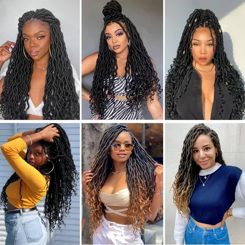 Miniatura 5 de Trenzas postizas Goddess, 6 paquetes de 18 pulgadas, cabello lacio, trenzado con ganchillo, para mujeres negras, trenzas postizas ombre con puntas