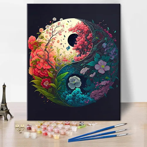 Miniatura 11 de TUMOVO Pintura por números para adultos principiantes, símbolo de Yin Yang con peces koi, pintura por números, kits de pintura acrílica por números