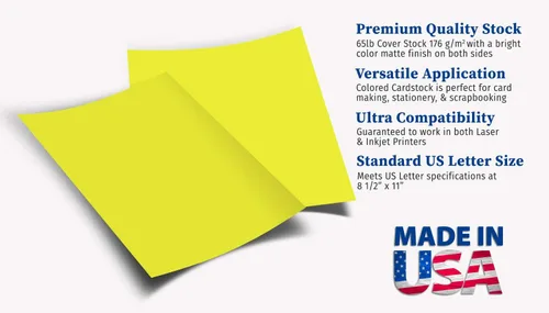 Miniatura 2 de Papel de cartulina de cubierta de 65 libras, 8.5 x 11 pulgadas, 25 hojas (amarillo brillante)