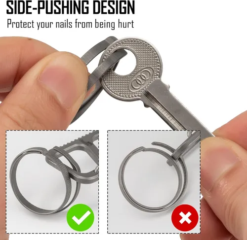 Miniatura 5 de KeyUnity Llavero para llavero, anillo dividido de titanio de 22/27/1.299 in, anillo de empuje lateral redondo plano para hombre y mujer