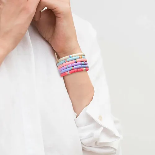 Miniatura 4 de LALAPPLE Preppy Heishi - Pulseras elásticas apilables de arcilla arcoíris para mujer, pulseras apilables para mujer, pulseras coloridas bohemias